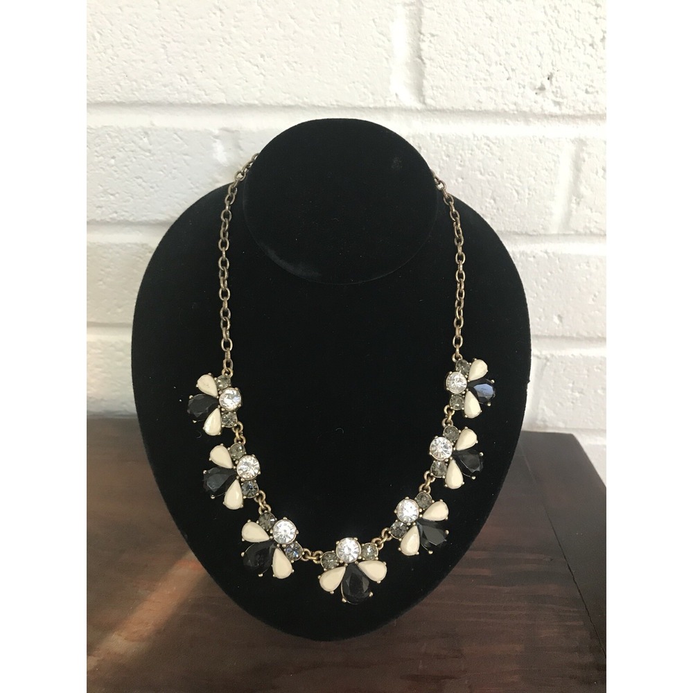 J Crew Navy Stone And Crystal Jewel Necklace W Gold Color EUC